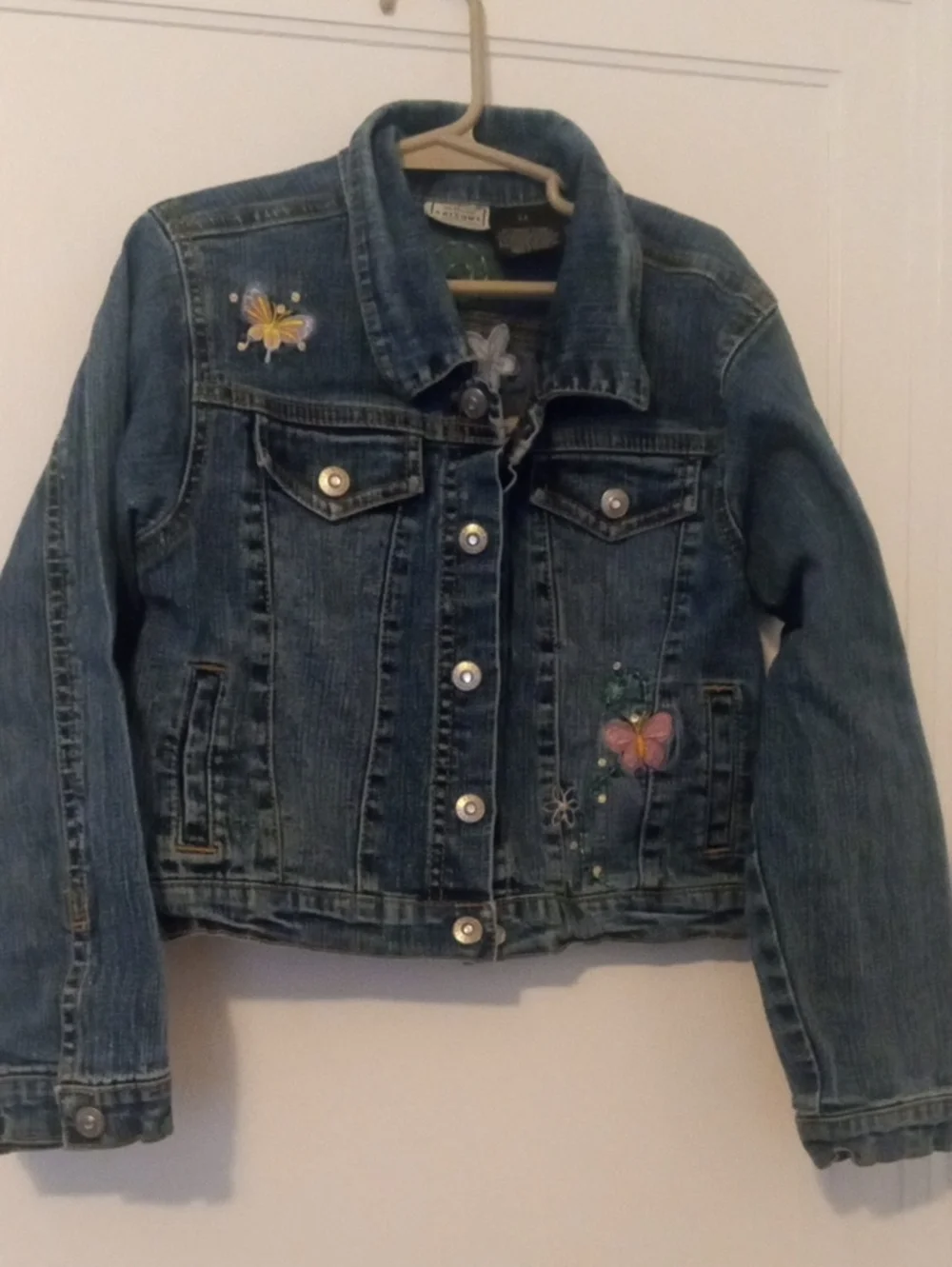 Girls 6 Denim Jacket with Embroidered Butterflies front & back